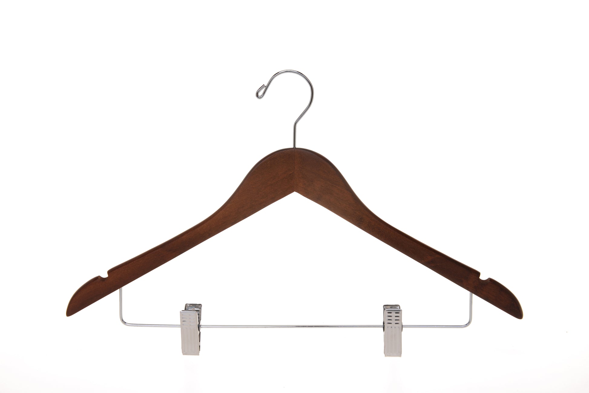 W022 - Wooden Skirt Hangers 17", Walnut with Chrome hook - 80