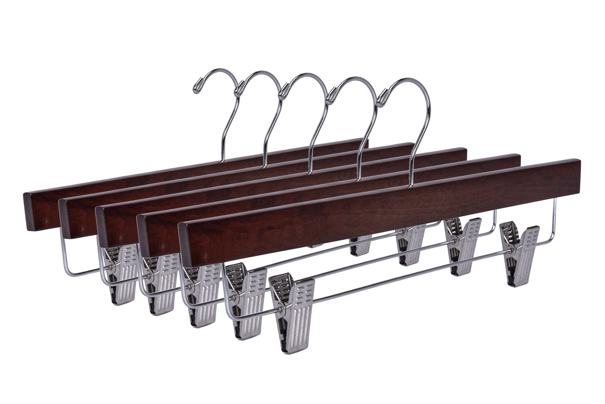 W023 - Wooden Straight Skirt Hangers-Walnut/Chrome Hook -100
