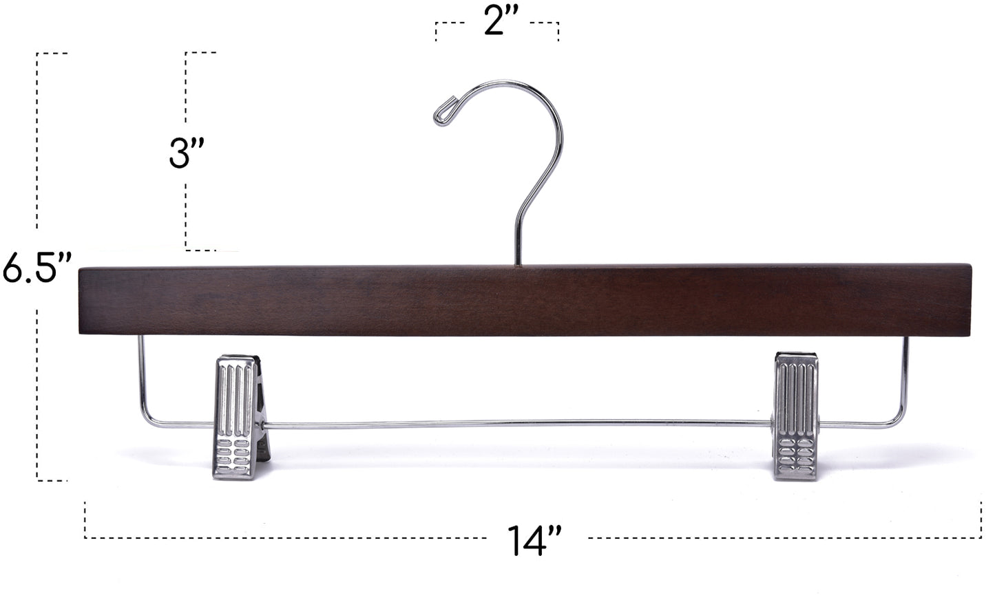 W023 - Wooden Straight Skirt Hangers-Walnut/Chrome Hook -100