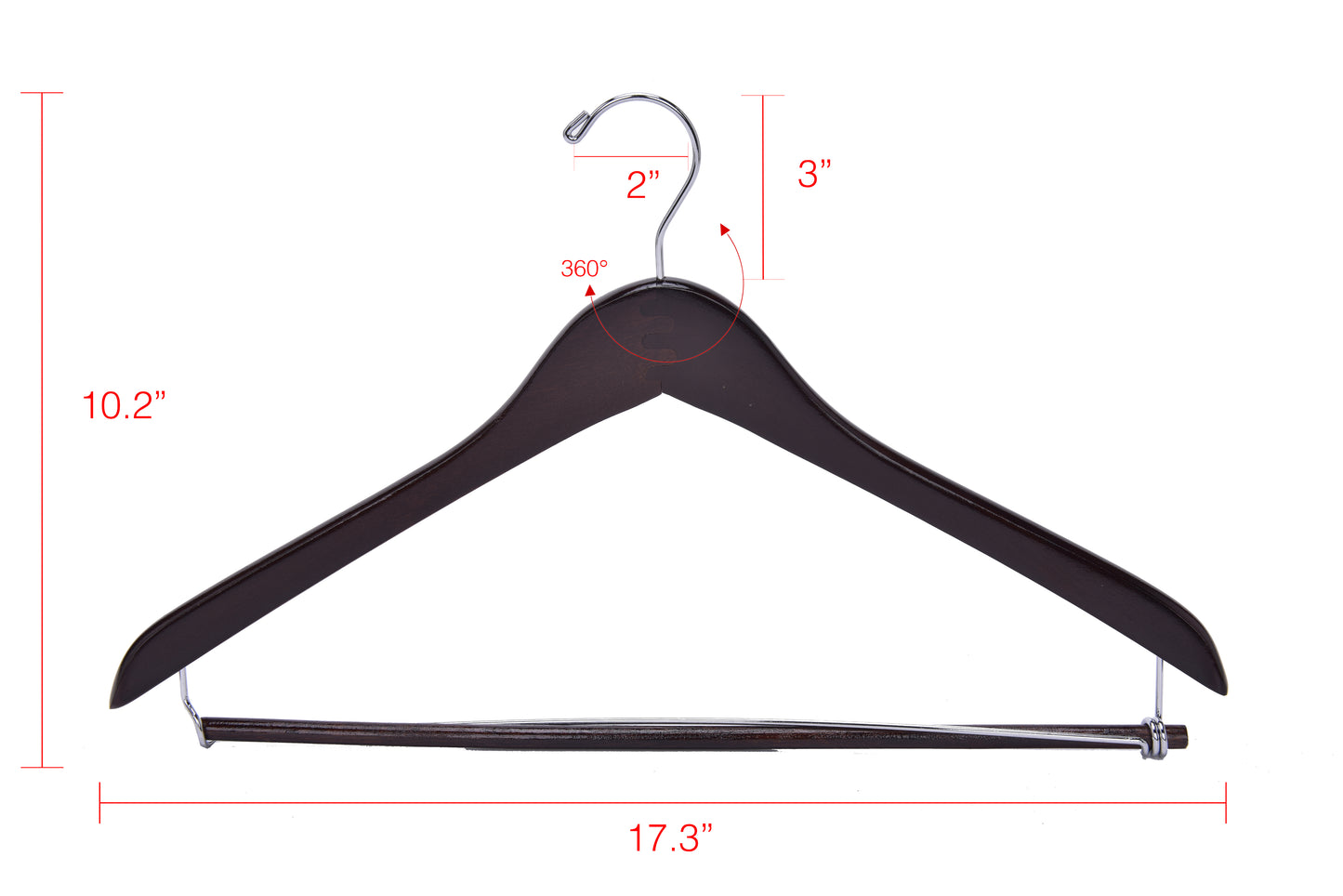 W024 - Curved Wooden Hanger 17" Locking bar Walnut-Chrome -100