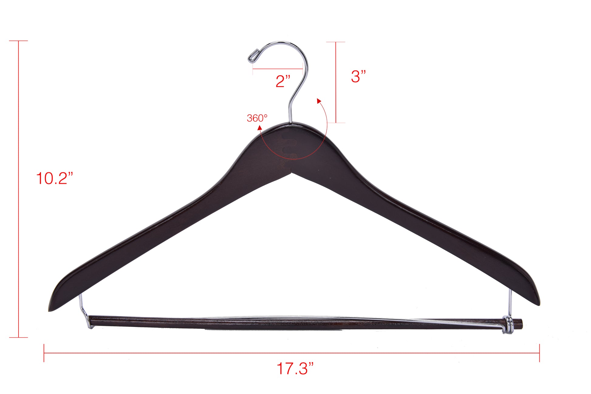 W024 - Curved Wooden Hanger 17" Locking bar Walnut-Chrome -100