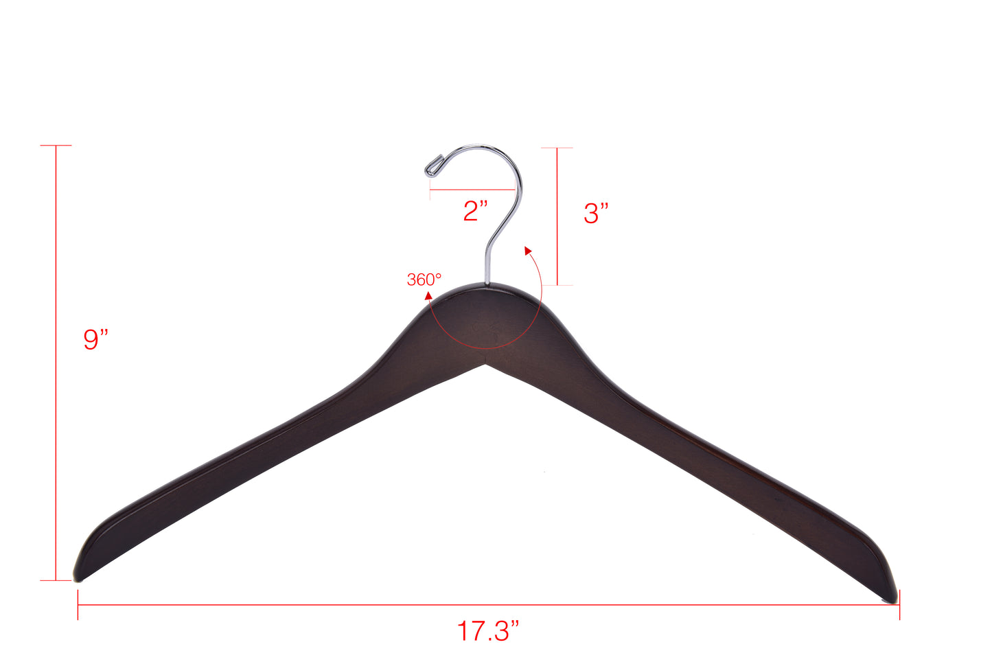 W025 - Curved Wooden Hanger 17" Walnut-Chrome - 100 Hangers