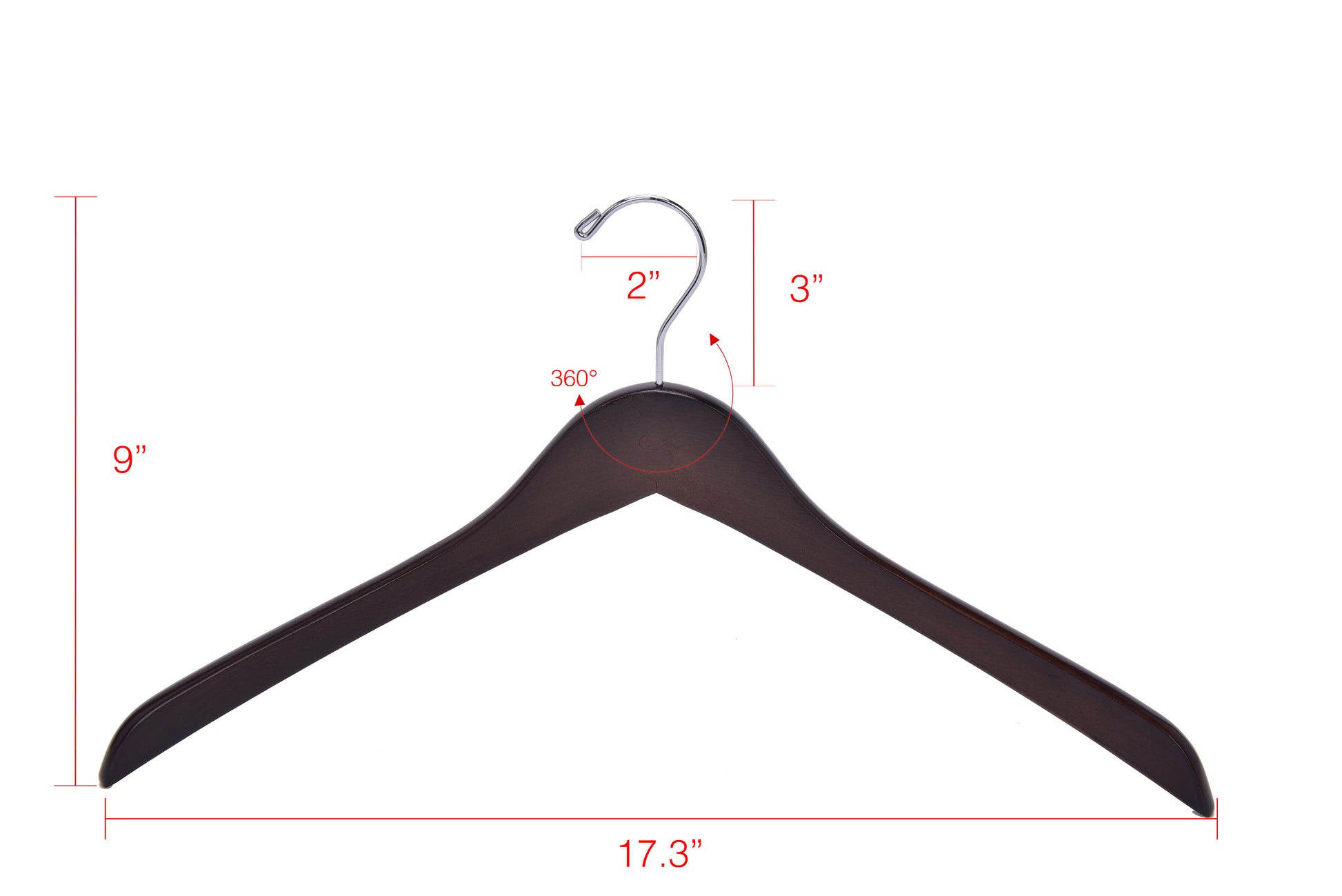 W025 - Curved Wooden Hanger 17" Walnut-Chrome - 100 Hangers