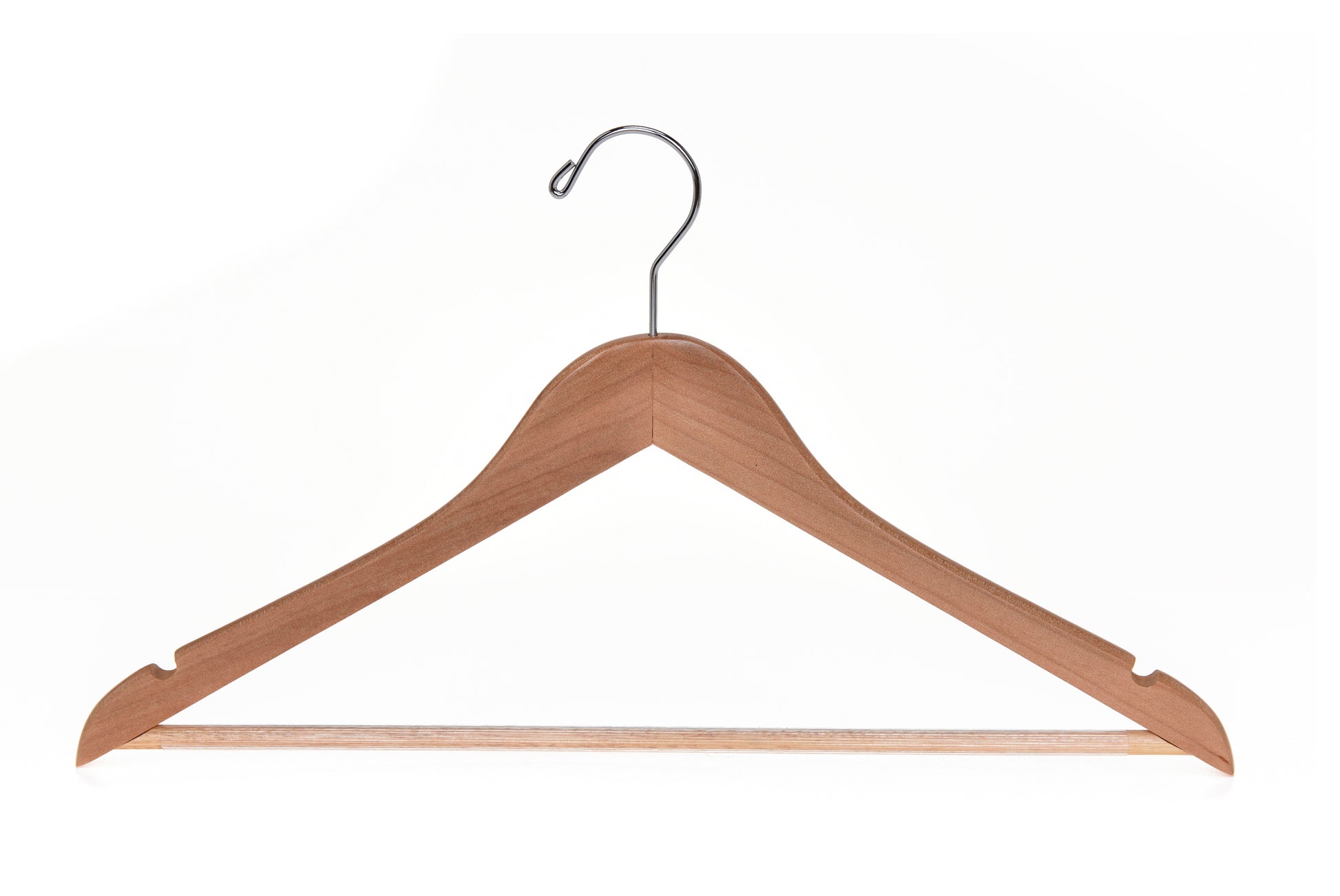 W030-30 - Quality Wooden Hangers - Slightly Curved Hanger - Solid Wood Coat Hangers with Stylish Chrome Hooks - Natural colored 90 Hangers