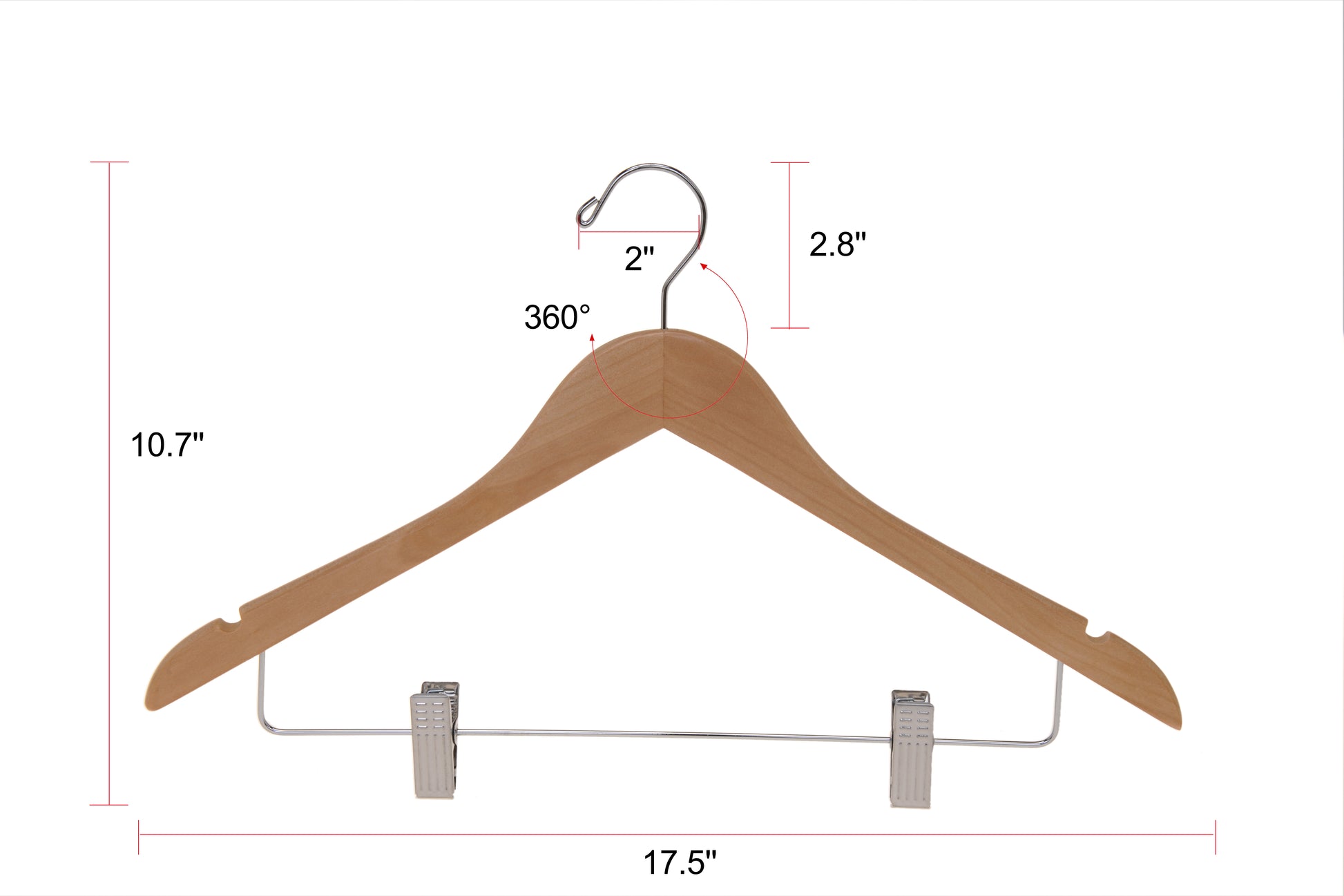 W032 - Wooden Skirt Hangers 17", Natural with Chrome hook- 100