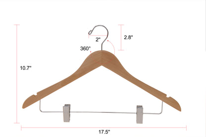 W032 - Wooden Skirt Hangers 17", Natural with Chrome hook- 100