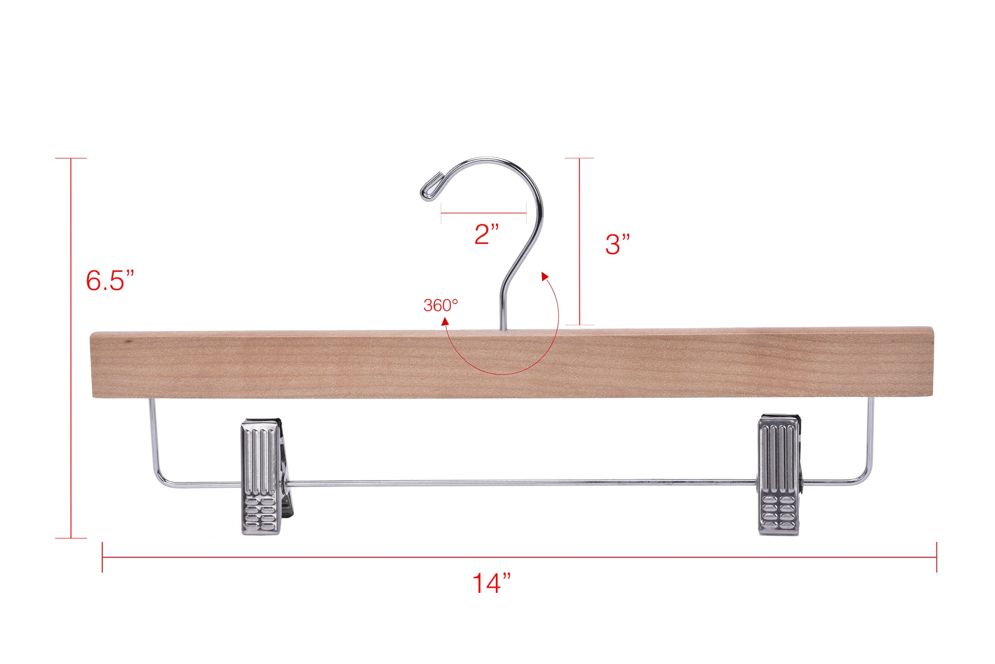 W033 -Wooden Straight Skirt Hanger -Natural/Chrome hook -100