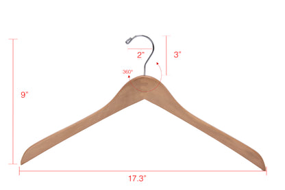 W035 - Curved Wooden Hanger 17" Natural - Chrome hook