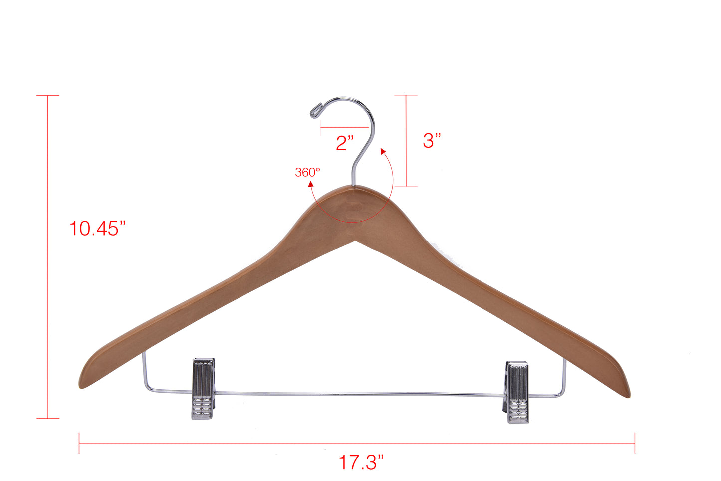 W036 - Curved Wooden Skirt Hanger 17" Natural - chrome hook