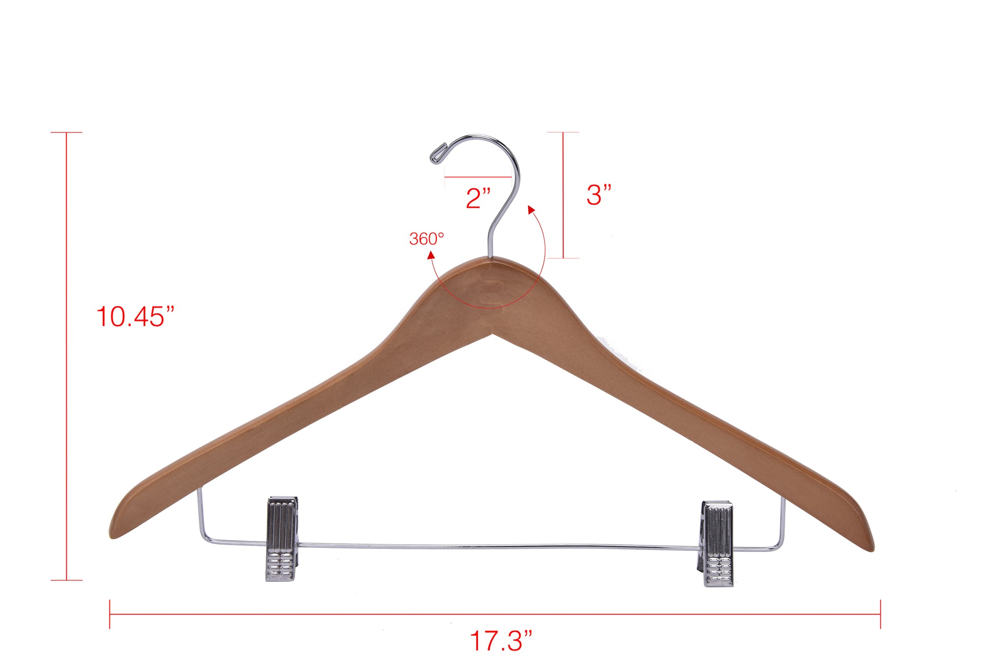 W036 - Curved Wooden Skirt Hanger 17" Natural - chrome hook