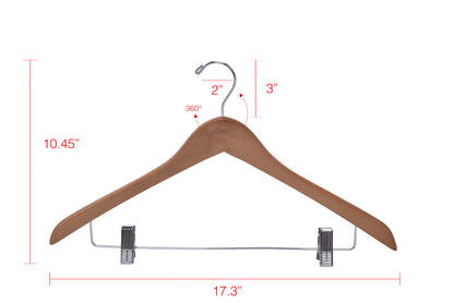 W036 - Curved Wooden Skirt Hanger 17" Natural - chrome hook