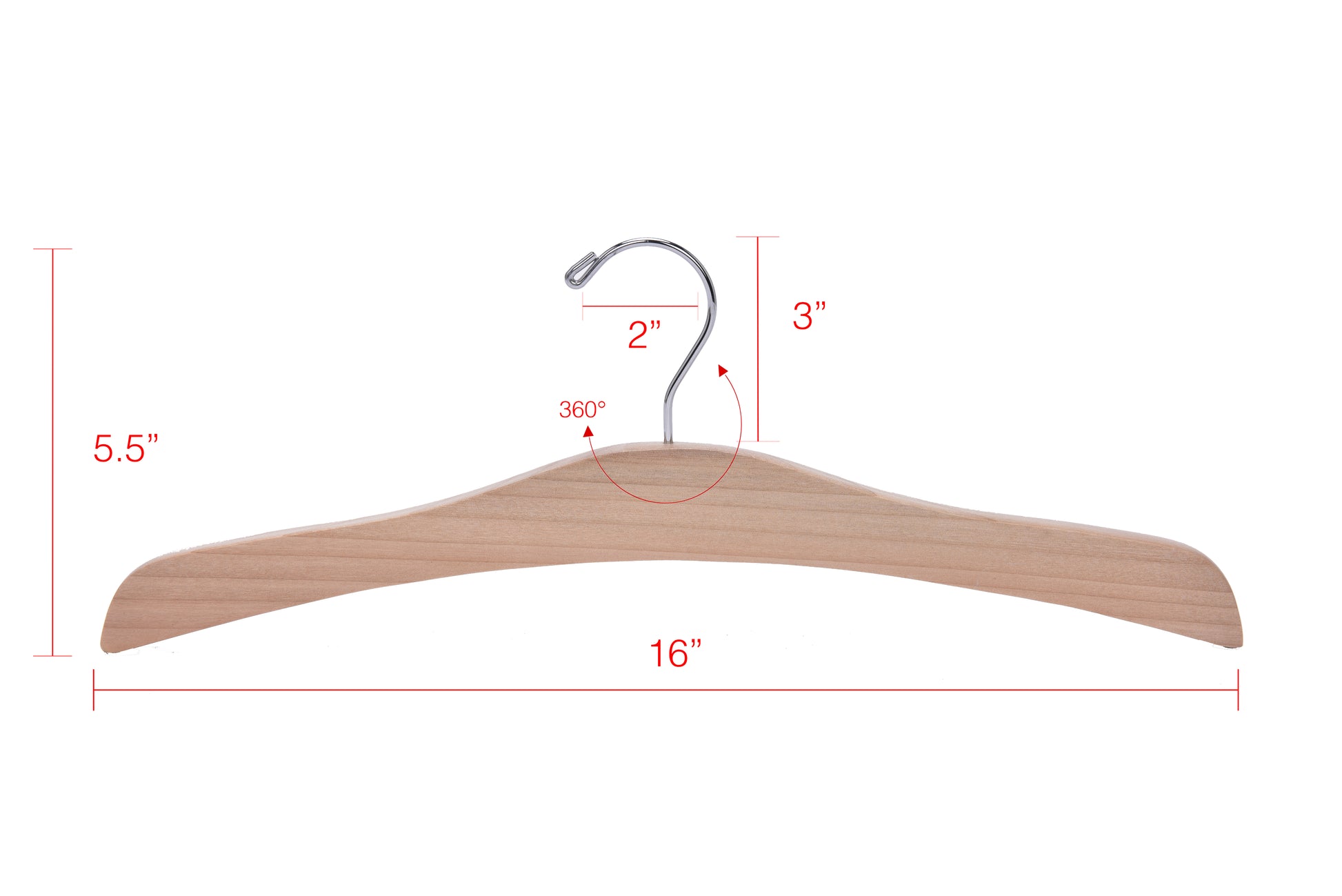 W037 - Flat Luxury Wooden Hanger 16" Natural - Chrome hook