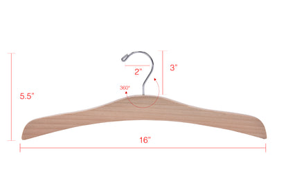 W037 - Flat Luxury Wooden Hanger 16" Natural - Chrome hook