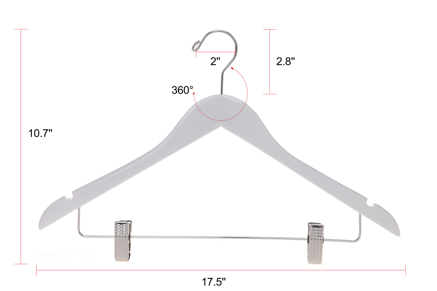 W042 - Wooden Skirt Hanger Semi Curved, 17 inch, White - 100