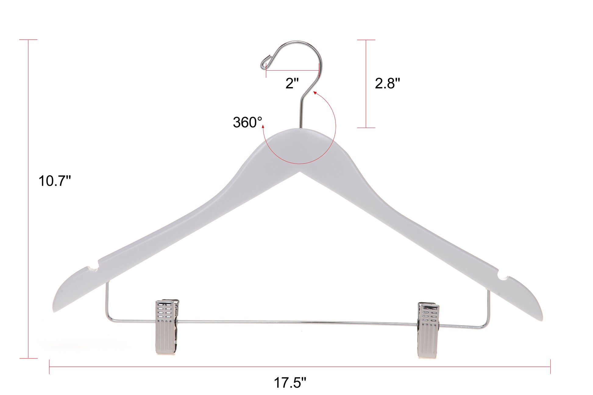 W042 - Wooden Skirt Hanger Semi Curved, 17 inch, White - 100