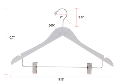 W042 - Wooden Skirt Hanger Semi Curved, 17 inch, White - 100