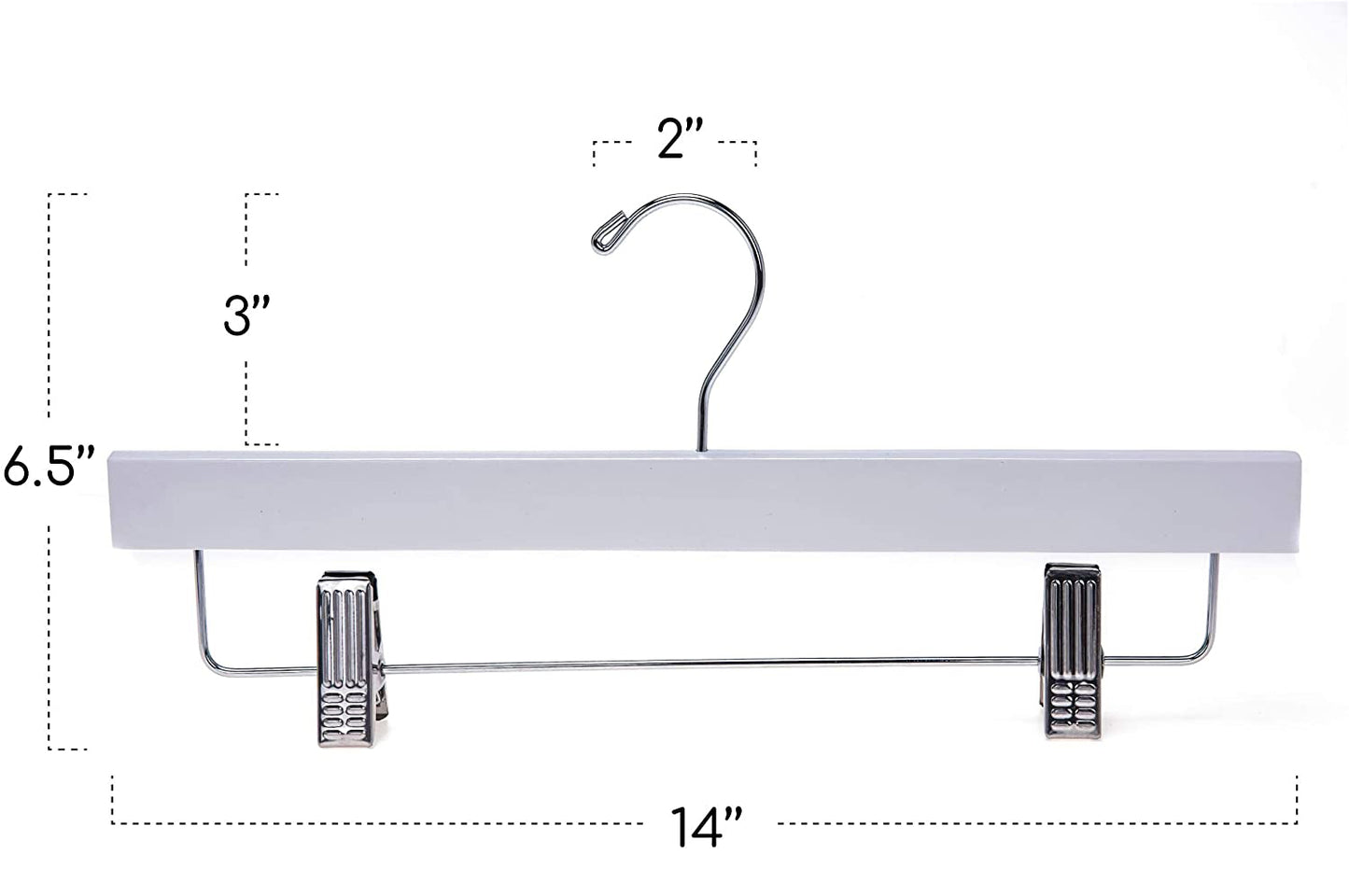 W043 - Wooden Straight Skirt Hangers, 14", White - 120 (Retail Packed)