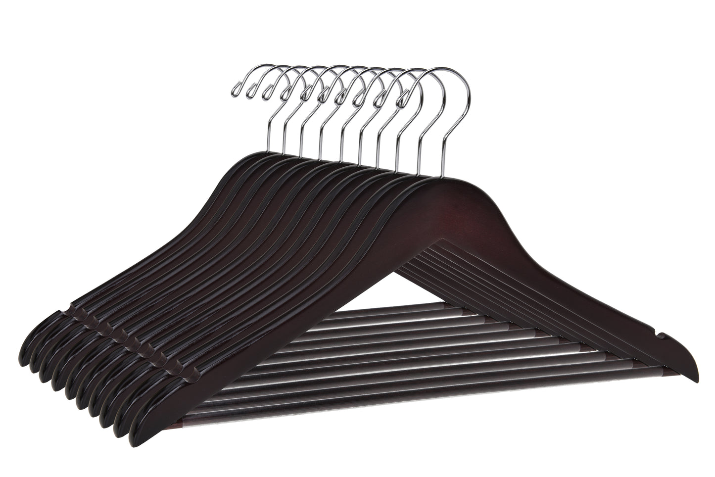 W050-30 - Quality Wooden Hangers - Slightly Curved Hanger Solid Wood Coat Hangers with Stylish Chrome Hooks - Mahogany color 90 Hangers