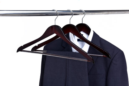 W050-30 - Quality Wooden Hangers - Slightly Curved Hanger Solid Wood Coat Hangers with Stylish Chrome Hooks - Mahogany color 90 Hangers