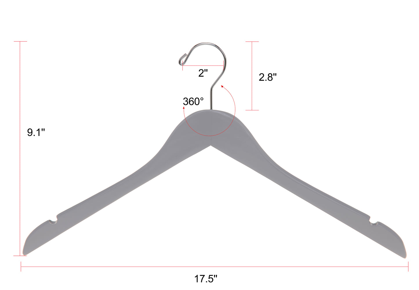 W061 - Semi Curved Wooden Hangers, 17.5" Light Gray - 80