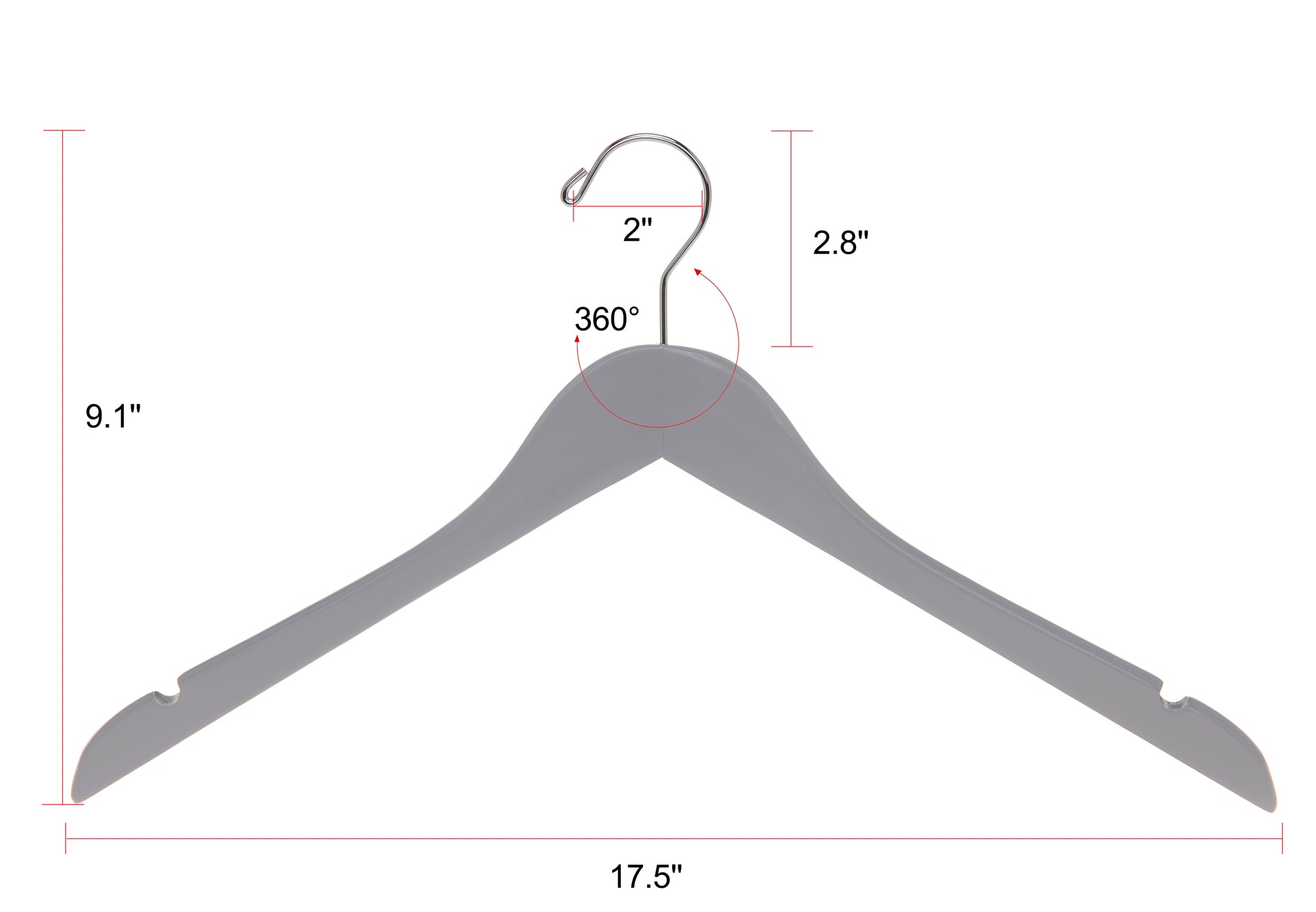 W061 - Semi Curved Wooden Hangers, 17.5" Light Gray - 80