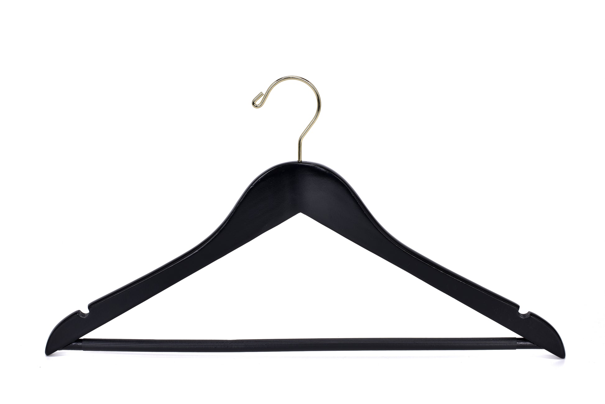 W070 - Semi Curved Wooden Hangers, 17.5" -Black/Gold Hook - 80
