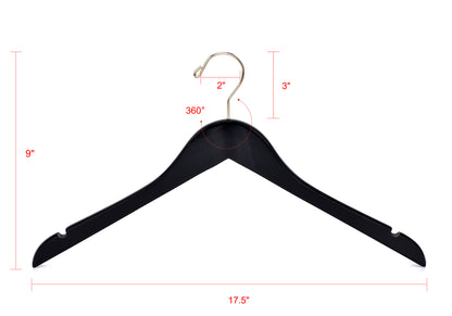 W071 - Semi Curved Wooden Hangers - Black with Gold Hook - 80