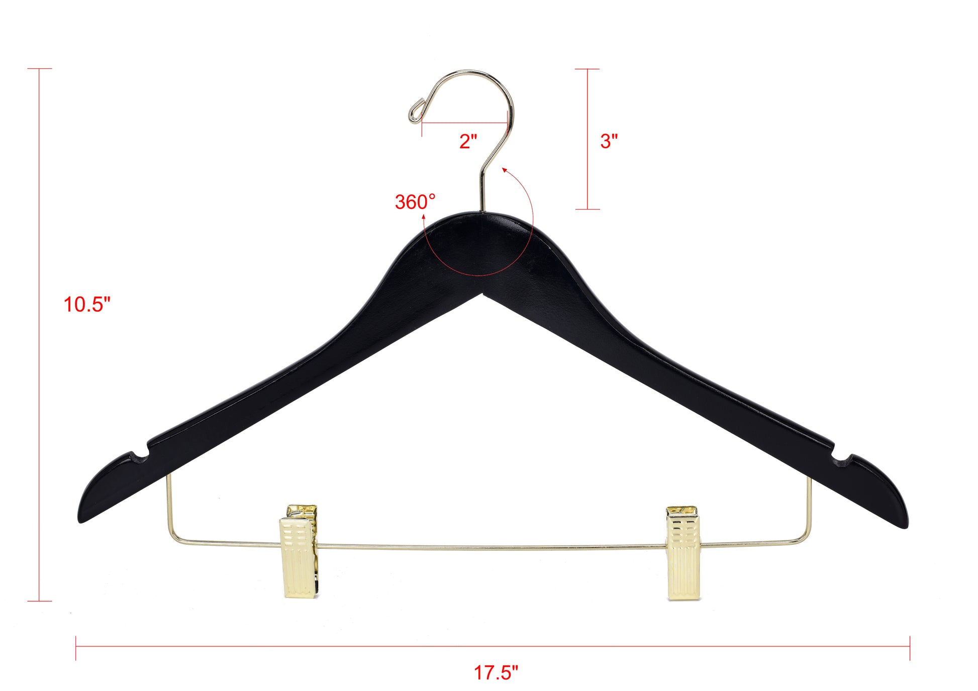 W072 - Semi Curved Wooden Skirt Hangers - Black with Gold Hook