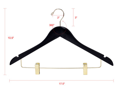 W072 - Semi Curved Wooden Skirt Hangers - Black with Gold Hook