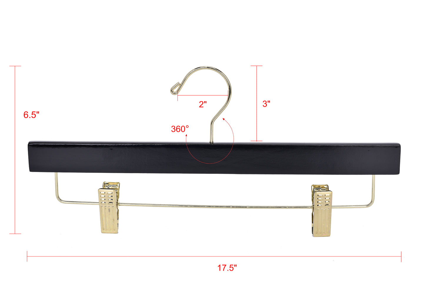 W073 - Wooden Straight Skirt Hangers - Black/Gold hook - 100