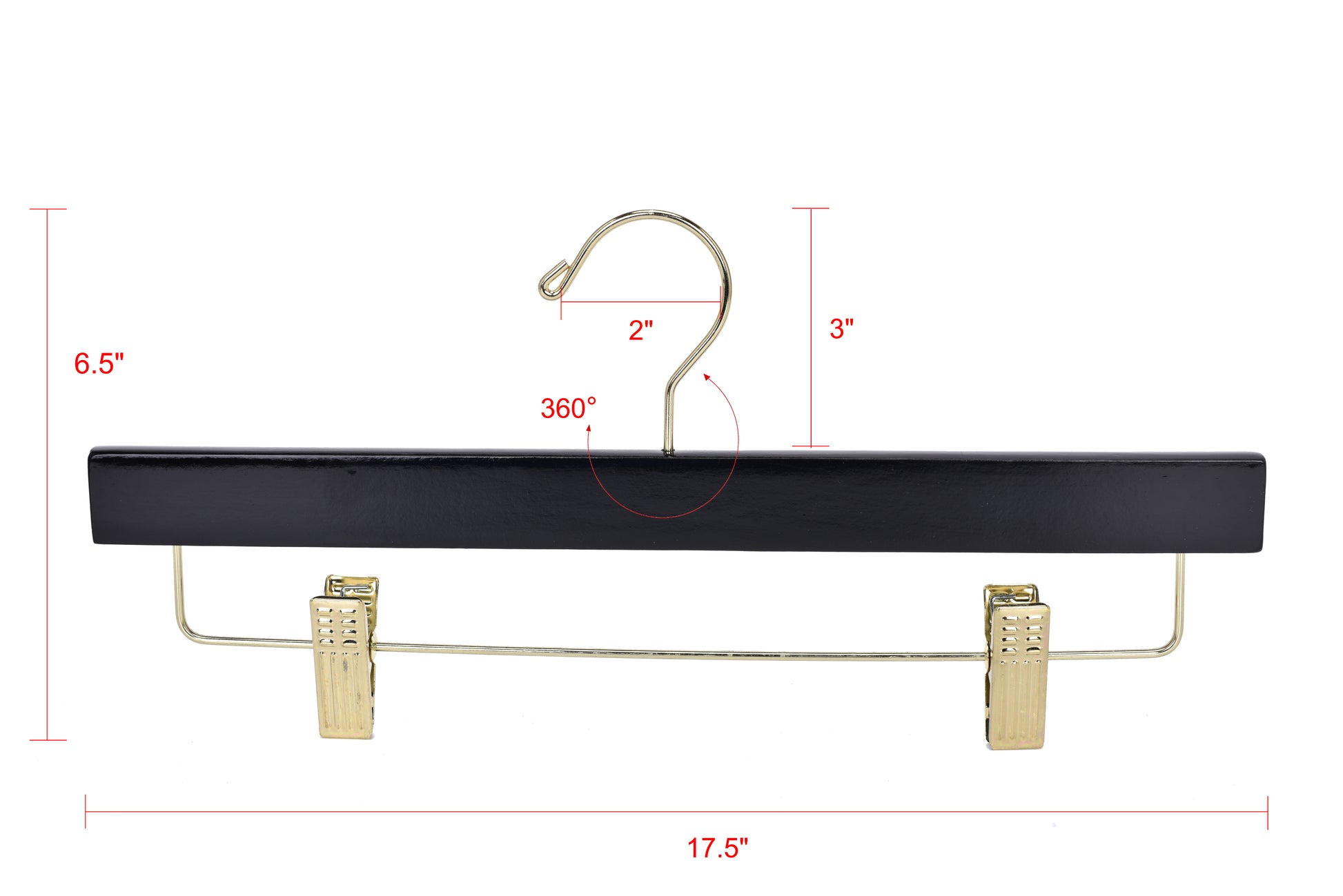 W073 - Wooden Straight Skirt Hangers - Black/Gold hook - 100