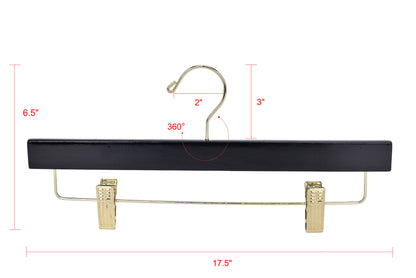 W073 - Wooden Straight Skirt Hangers - Black/Gold hook - 100