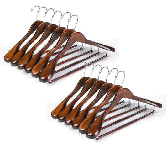 W5701 - Curved Wooden Hanger 17" Locking bar Retro, wide Shoulders 