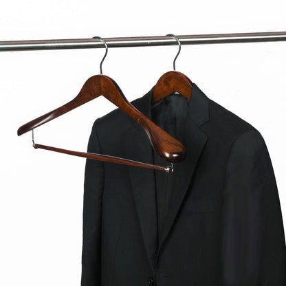 W5701 - Curved Wooden Hanger 17" Locking bar Retro, wide Shoulders 