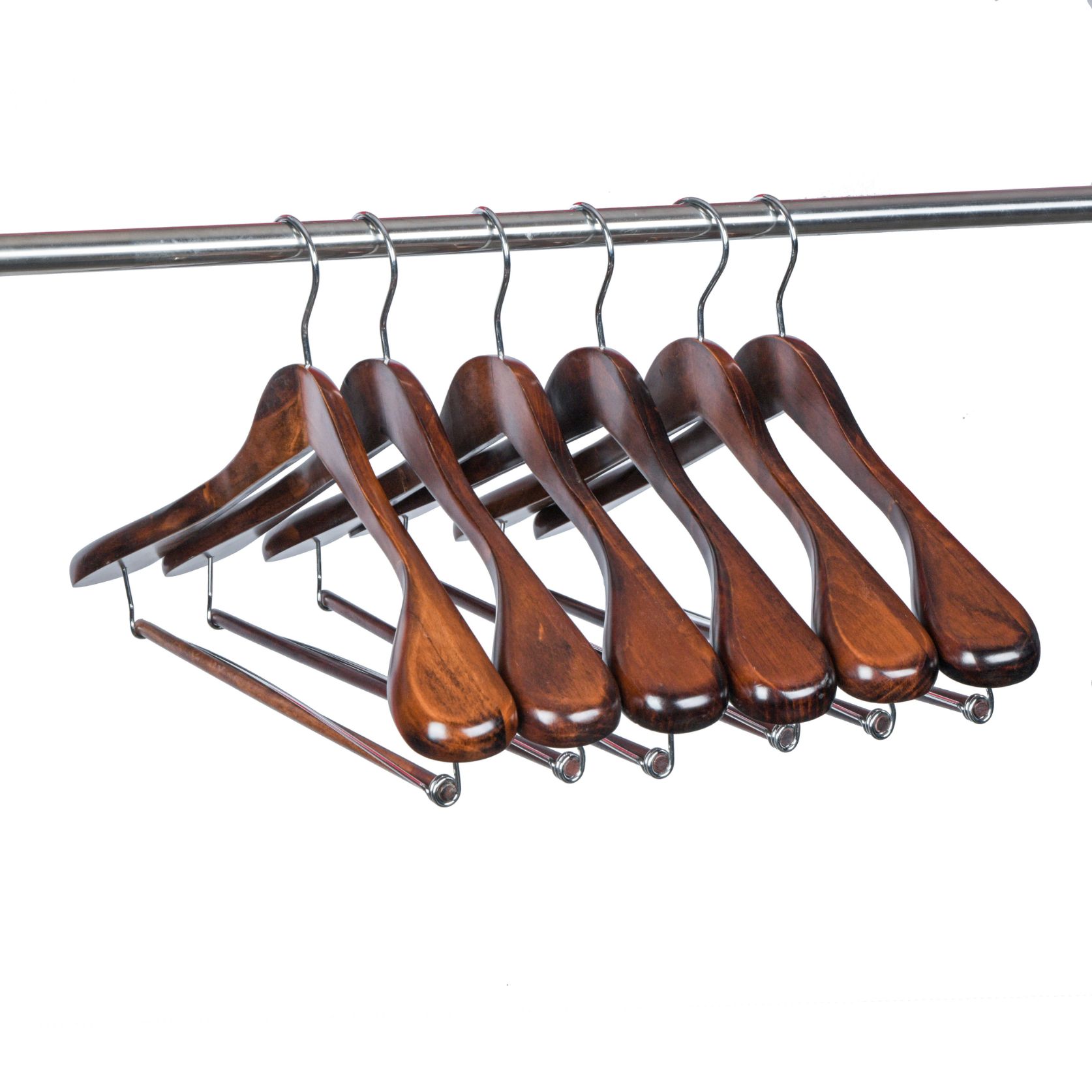 W5701 - Curved Wooden Hanger 17" Locking bar Retro, wide Shoulders 