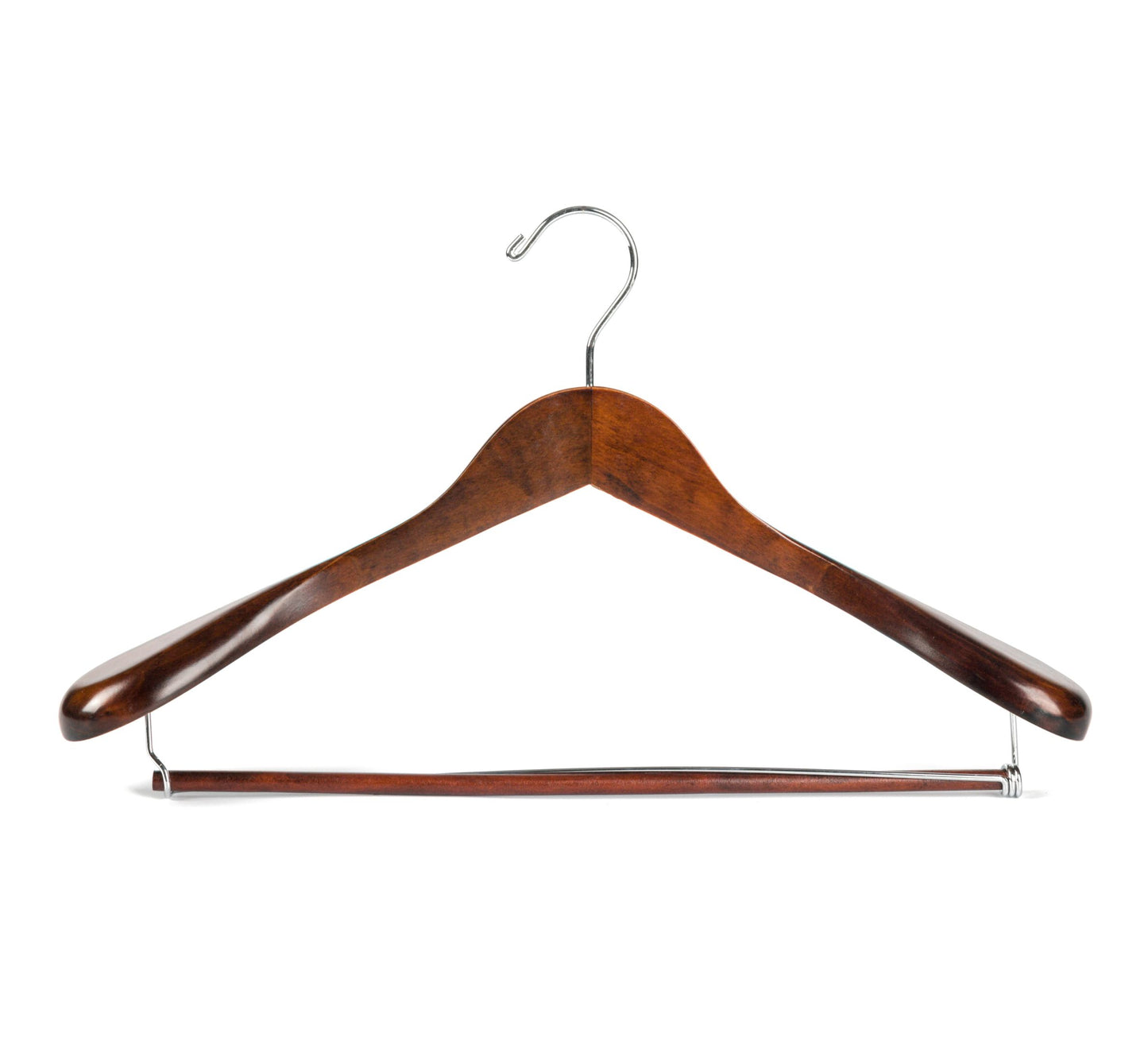 W5701 - Curved Wooden Hanger 17" Locking bar Retro, wide Shoulders 