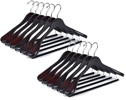 W5801 - Curved Wooden Hanger 17" Velvet bar Mahogany, wide Shoulders