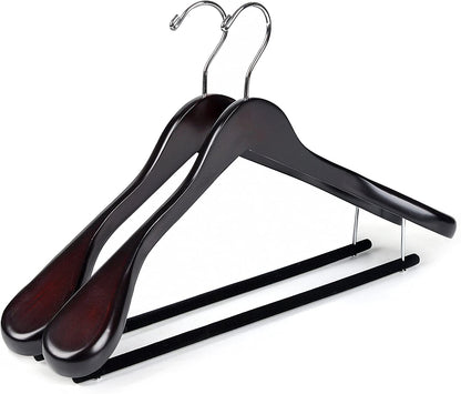 W5801 - Curved Wooden Hanger 17" Velvet bar Mahogany, wide Shoulders