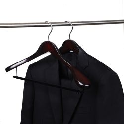 W5801 - Curved Wooden Hanger 17" Velvet bar Mahogany, wide Shoulders