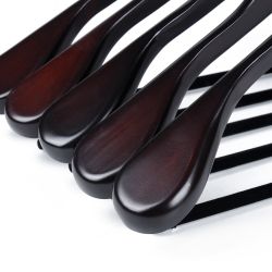 W5801 - Curved Wooden Hanger 17" Velvet bar Mahogany, wide Shoulders