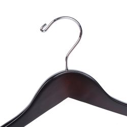 W5801 - Curved Wooden Hanger 17" Velvet bar Mahogany, wide Shoulders
