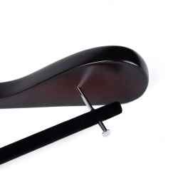 W5801 - Curved Wooden Hanger 17" Velvet bar Mahogany, wide Shoulders