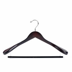 W5801 - Curved Wooden Hanger 17" Velvet bar Mahogany, wide Shoulders