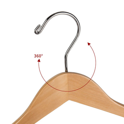 W5901 - Curved Wooden Hanger 17" Locking bar Natural, wide Shoulders