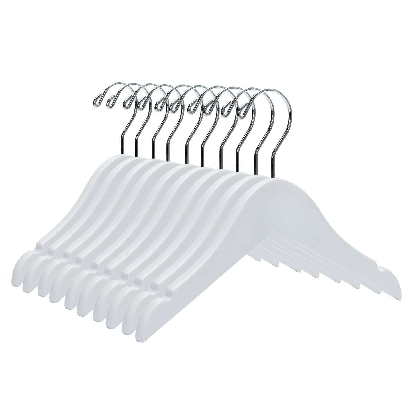 WB41 - Semi Curved Wooden Hanger, 10" White, Junior Kids Size  - 80