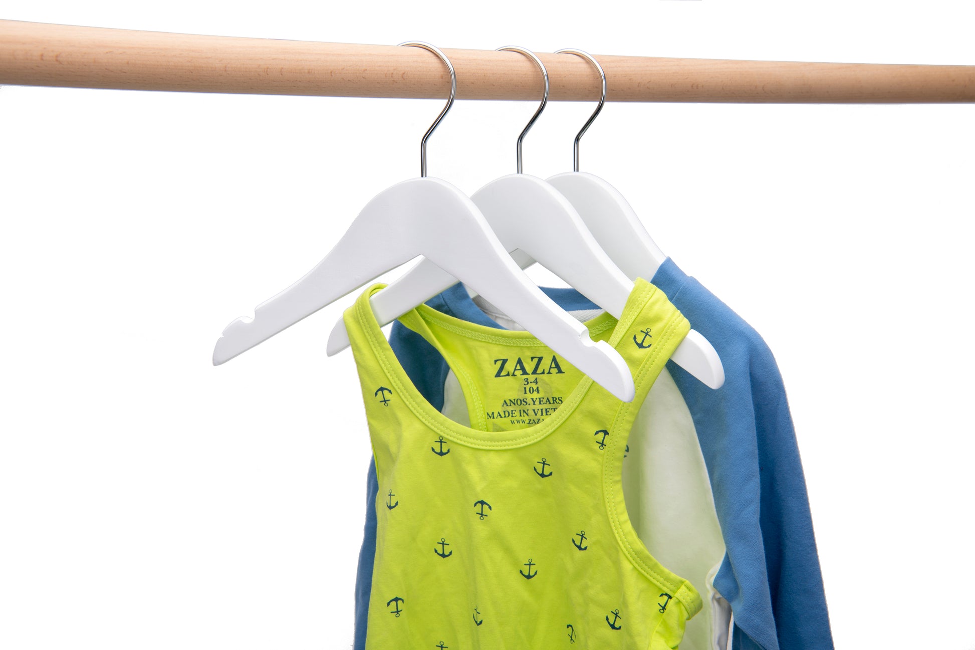 WB41 - Semi Curved Wooden Hanger, 10" White, Junior Kids Size  - 80