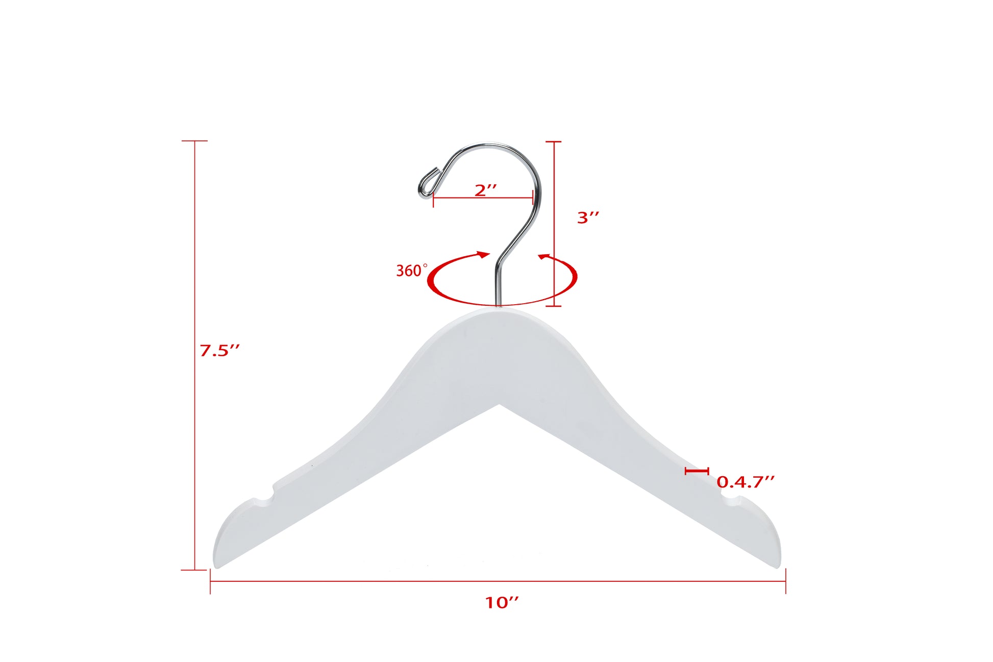 WB41 - Semi Curved Wooden Hanger, 10" White, Junior Kids Size  - 80