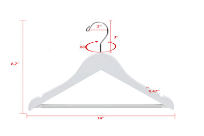 WJ40 - Semi Curved Wooden Hanger, 14" White, Junior Kids Size  - 80 (Retail Packed)