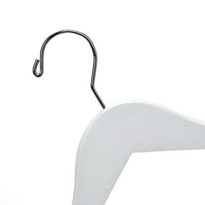 WJ40 - Semi Curved Wooden Hanger, 14" White, Junior Kids Size  - 80 (Retail Packed)