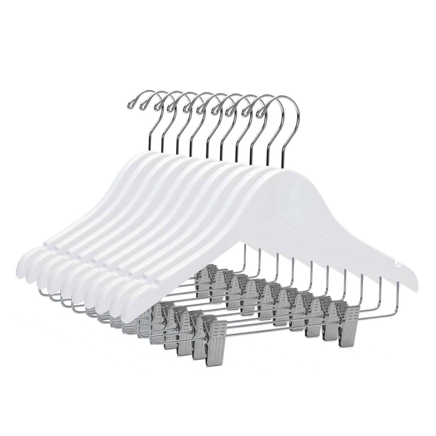 WJ42 - Semi Curved Wooden Skirt Hanger , 14 inch, White - 80 (Retail Packed)